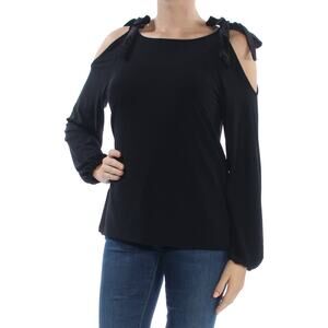 INC Women's Black Tie Jewel Neck Cold Shoulder Tunic Top – Long Sleeve‎ Size M